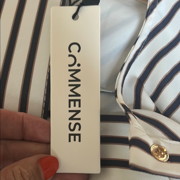 Commense Black and White Wide Leg Jumpsuit with Tie Belt - Picture 2 of 4